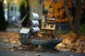 a small, detailed model ship placed within a mailbox Royalty Free Stock Photo