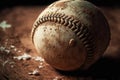 Small dirty ball for playing baseball is thrown on floor, generative ai