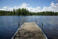 Small Dock On Beautiful Blue Pond In The Forest