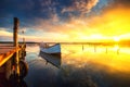 Small Dock and Boat at the lake Royalty Free Stock Photo