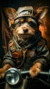 Small dog dressed up in pilot's outfit. Generative AI Royalty Free Stock Photo