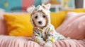 Small Dog in Floral Hoodie