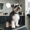A small dog in a grooming salon gets a haircut. Generative AI