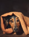 Small dog hiding under blanket Royalty Free Stock Photo