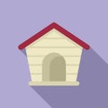 Small dog kennel icon flat vector. Wood cabin