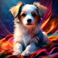 a small dog sitting pretty on a colorful blanket trending on artstation sharp focus studio photo