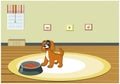 Small doggy eating food at home vector illustration. Dog standing on floor mat Royalty Free Stock Photo