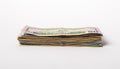 Small dollar stack. American banknotes heap, side view