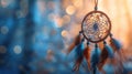 A small dream catcher hanging from a string on the wall, AI