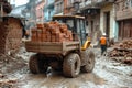 Small dumper carrying bricks on muddy construction site Royalty Free Stock Photo