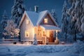 A small dwelling house in the forest in winter