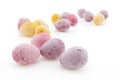 Small Easter eggs on white with selective focus and shallow depth of field Royalty Free Stock Photo