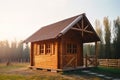 Small ecological cabin wooden house. Generative AI