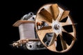 Small electric motor with oven fan. Household appliance repair accessories Royalty Free Stock Photo