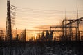 Electrical substation.at sunset Royalty Free Stock Photo