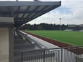 Small empty stadium with bleacher for amateur sports events