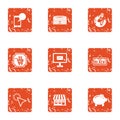 Small enterprise icons set, grunge style