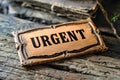 Small envelope package labeled urgent placed on table with noticeable urgent message