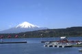 small eruption of the villarica volcano in pucon, city with lake ,chile Royalty Free Stock Photo
