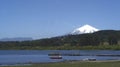 leruption of the villarica volcano in pucon city with lake chile Royalty Free Stock Photo