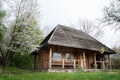 Small European-style resort wooden house or wooden hut in forest Old wooden house. Old wood in the countryside. Near is beautiful