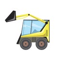 A Small excavator with a bucket isolated on a white background for design, a flat single vector stock illustration with a yellow Royalty Free Stock Photo