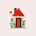 Small fairy house. Cartoon cottage with chimney and tree garden, cute traditional tiny country building. Vector isolated Royalty Free Stock Photo