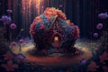 Small fairy tale house in magic forest. AI generated Royalty Free Stock Photo