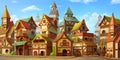 Small Fairy Tale Town. Fiction Backdrop. Concept Art. Realistic Illustration Royalty Free Stock Photo