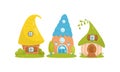 Small Fairytale Houses for Gnome or Dwarf Vector Set Royalty Free Stock Photo
