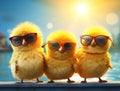 Small farming chicken bird chick animal closeup young sunglasses green poultry yellow