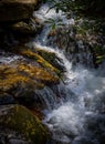 Small, fast running water flows over rocks near Cashiers, NC