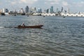 Small fast wooden boat on a river Royalty Free Stock Photo