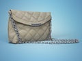 Small female bag over the shoulder with metal buckle 3d rendering on blue background with shadow