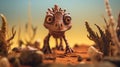 A small fictional creature in the desert with rocks and grass, AI Royalty Free Stock Photo