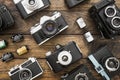 small film cartridges amidst cameras. High quality beautiful photo concept