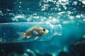 Small fish inside of plastic bottle waste in ocean or river Royalty Free Stock Photo