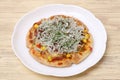 small fish shirasu pizza on a plate Royalty Free Stock Photo