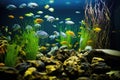 small fish swimming in a large home aquarium Royalty Free Stock Photo