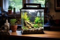 a small fish tank turned into a terrarium Royalty Free Stock Photo