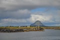 Small fishermen village on island in Helgeland archipelago in the Norwegian sea on sunny summer morning Royalty Free Stock Photo