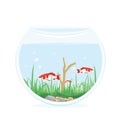 Small Fishes In a Round Aquarium Vector Illustration