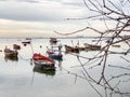 Small fishing boat anchored at the sea after working Royalty Free Stock Photo