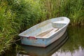 A small fishing boat lies in the idyllic harbour of Zempin Royalty Free Stock Photo