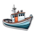 A small fishing boat. Motor boat for divers or fishermen. Cartoon vector illustration. label, sticker, t-shirt printing Royalty Free Stock Photo