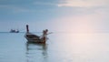 Small fishing boat parking on ocean skyline Royalty Free Stock Photo