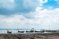 Small fishing boats in dam Royalty Free Stock Photo