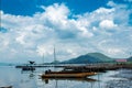 Small fishing boats in dam Royalty Free Stock Photo