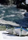 Fishing dories at the harbour in Winter