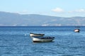 Small fishing boats on Lake Ohrid landscape Royalty Free Stock Photo